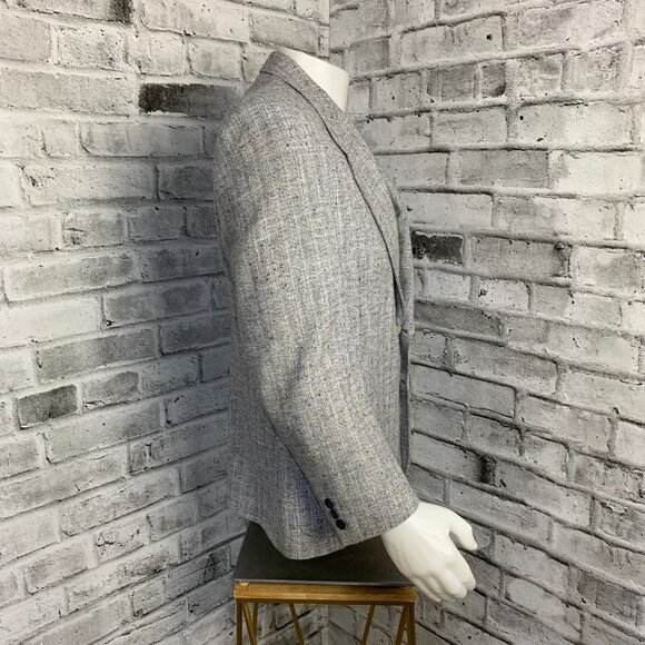 Vintage Tweed Blazer Sport Coat Mens 42 Short Blue Gray Union Made Old Money 90s - Picture 3 of 16